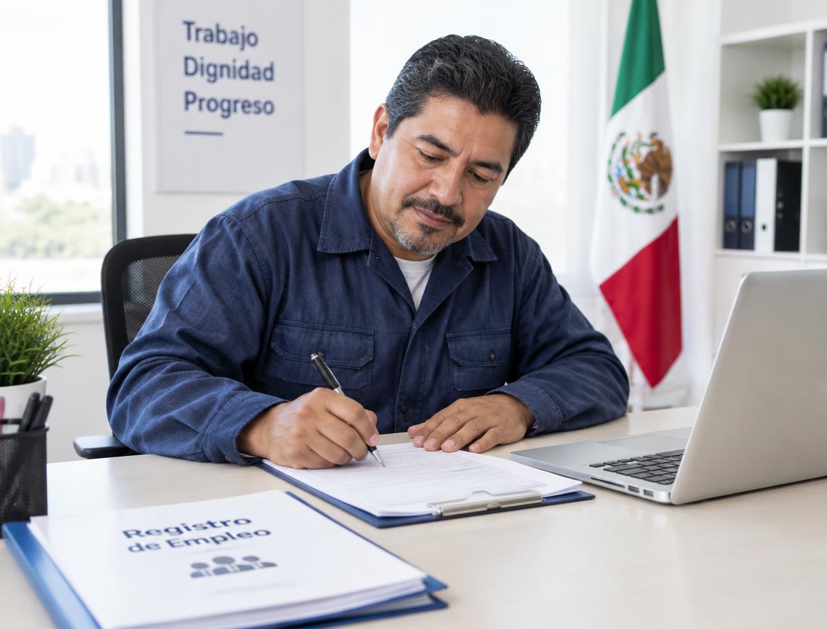 Trabajador firmando su alta en el IMSS